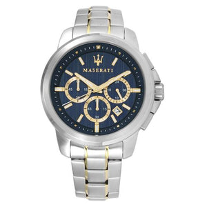 Maserati Successo Chronograph Blue Dial Two Tone Steel Strap Watch For Men - R8873621008