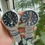Shop Tommy Hilfiger Jackson Quartz Black Dial Silver Steel Strap Watch for Men - 1791243 in USA