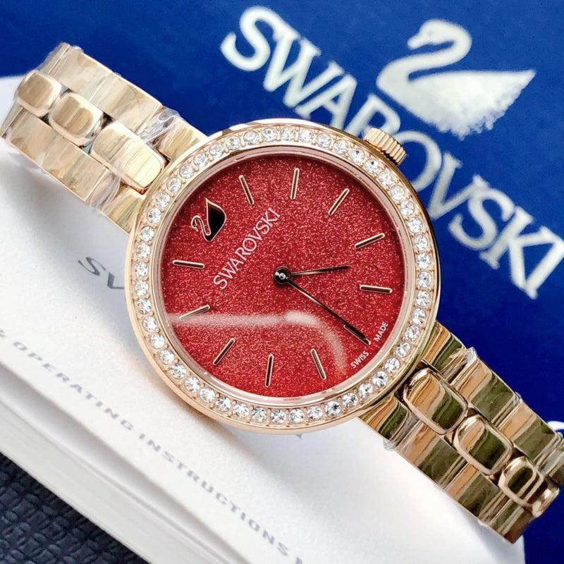 Shop Swarovski Daytime Quartz Coral Dial Rose Gold Steel Strap Watch for Women - 5182250 in USA