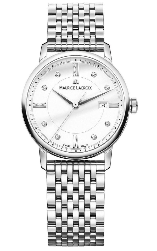 Shop Maurice Lacroix Eliros Date White Dial Silver Steel Strap Watch for Women - EL1094-SS002-150-1 in USA