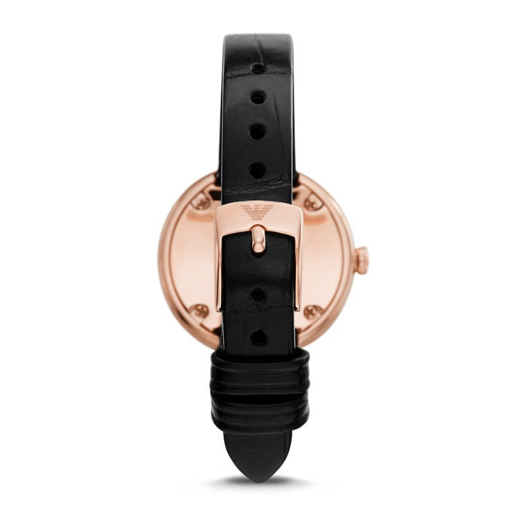 Emporio Armani Rosa Quartz Mother Of Pearl White Dial Black Leather Strap Watch For Women - AR11356 Buy Now By Emporio Armani