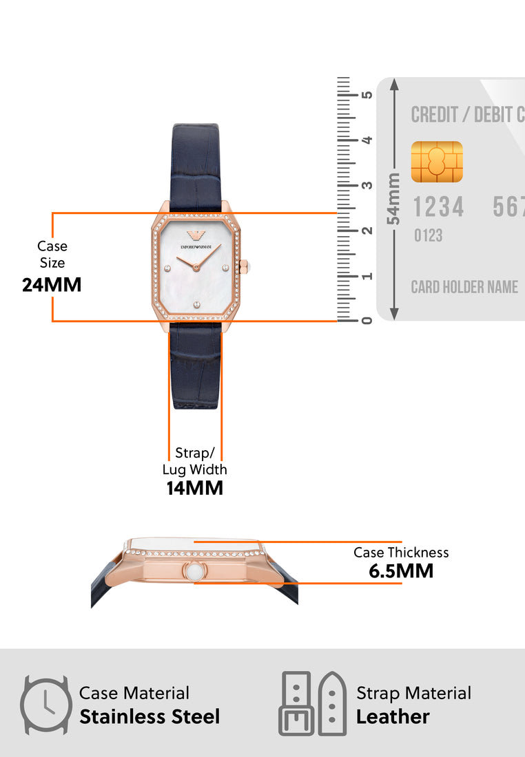 Emporio Armani Gianni T Bar Quartz Mother of Pearl Dial Blue Leather Strap Watch For Women - AR11466 Buy Now By Emporio Armani