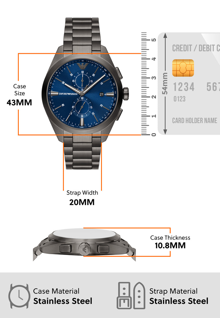 Emporio Armani Chronograph Quartz Blue Dial Grey Steel Strap Watch For Men - AR11481 Buy Now By Emporio Armani