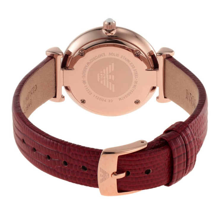 Emporio Armani Gianni T-Bar Analog Mother of Pearl Dial Red Leather Strap Watch For Women - AR11322 Buy Now By Emporio Armani