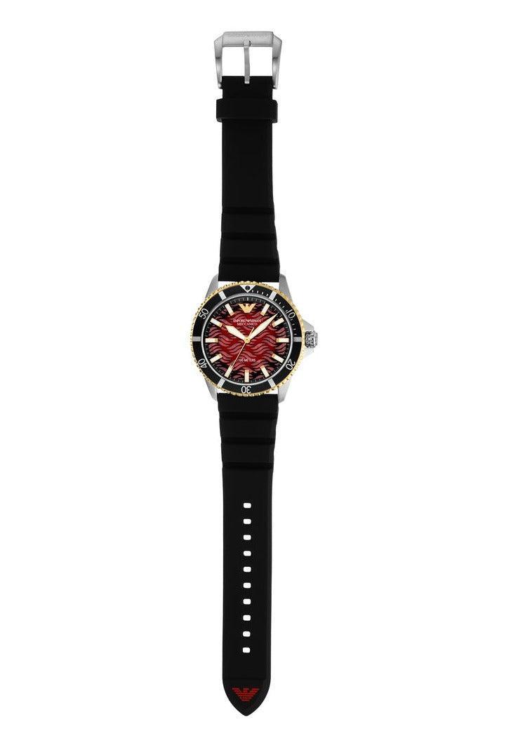 Emporio Armani Meccanico Automatic Red Dial Black Silicon Strap Watch For Men - AR60070 Buy Now By Emporio Armani