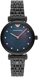 Emporio Armani Gianni T-Bar Quartz Black Mother of Pearl Dial Black Steel Strap Watch For Women - AR11268 Buy Now By Emporio Armani