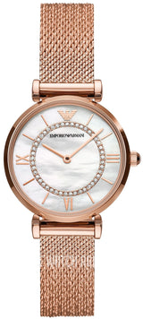 Emporio Armani Gianni T Bar Mother of Pearl Dial Rose Gold Mesh Bracelet Watch For Women - AR11320 Buy Now By Emporio Armani