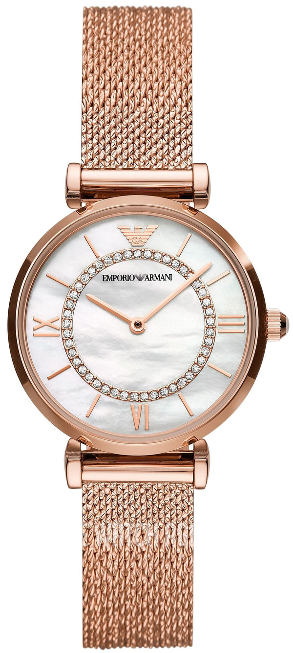 Emporio Armani Gianni T Bar Mother of Pearl Dial Rose Gold Mesh Bracelet Watch For Women - AR11320 Buy Now By Emporio Armani