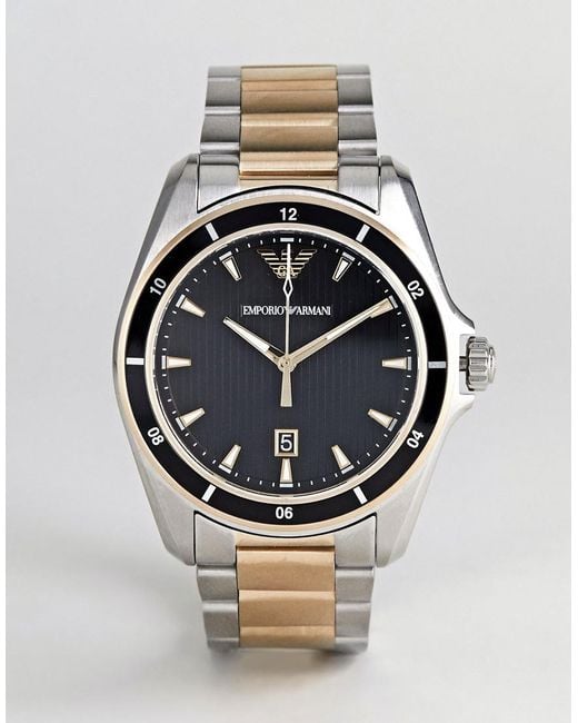 Emporio Armani Quartz Black Dial Two Tone Steel Strap Watch For Men - AR80017 Buy Now By Emporio Armani
