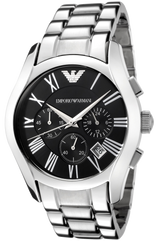 Emporio Armani Velente Chronograph Black Dial Silver Steel Strap Watch For Women - AR0674