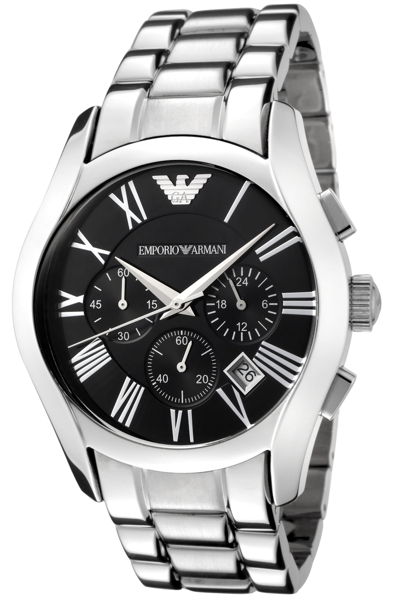 Emporio Armani Velente Chronograph Black Dial Silver Steel Strap Watch For Women - AR0674