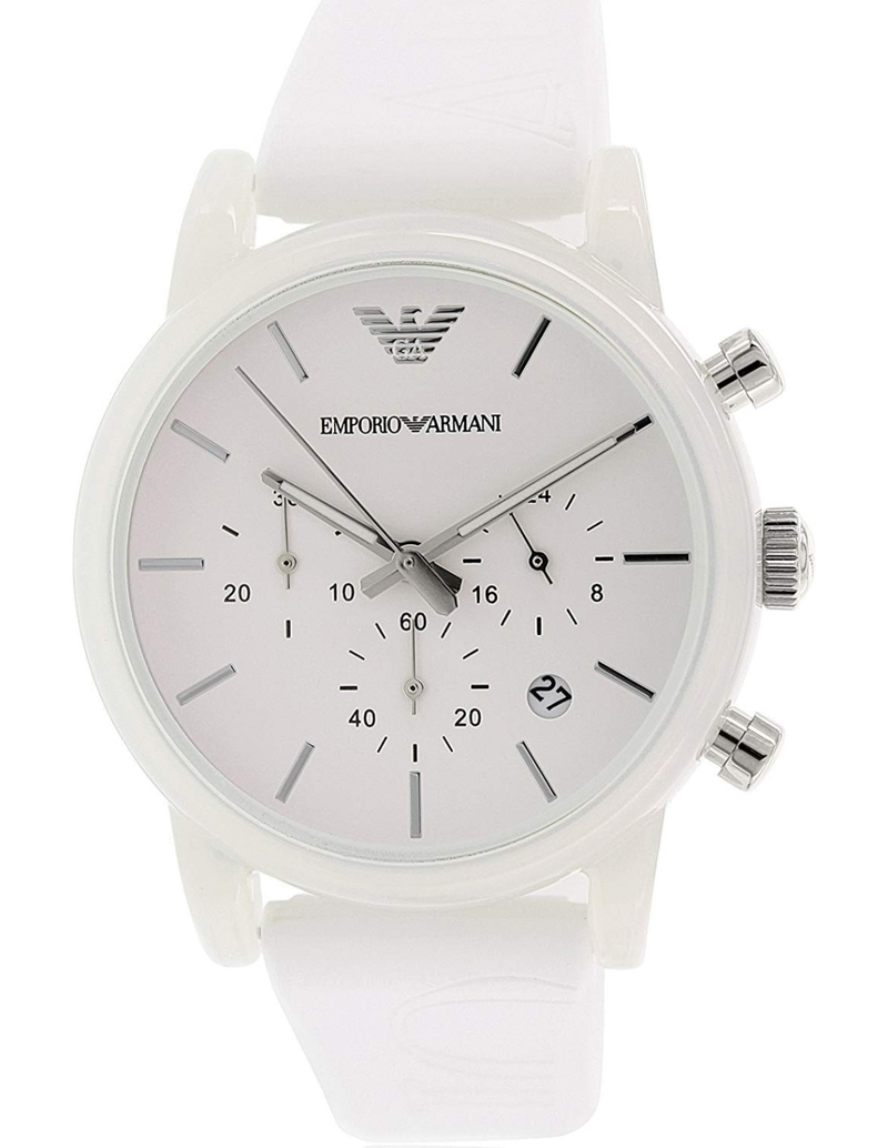 Emporio Armani Classic Chronograph White Dial White Rubber Strap Watch For Men - AR1054 Buy Now By Emporio Armani