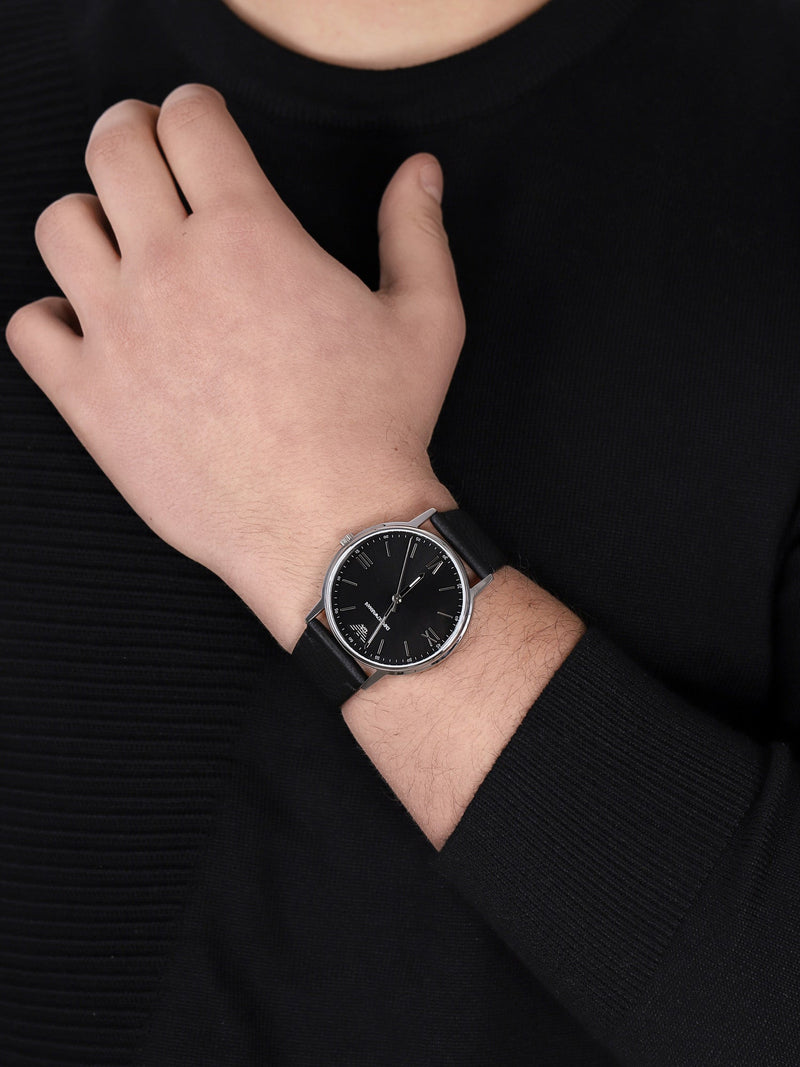 Shop Emporio Armani Kappa Analog Quartz Black Dial Black Leather Strap Watch For Men - AR11013 in USA