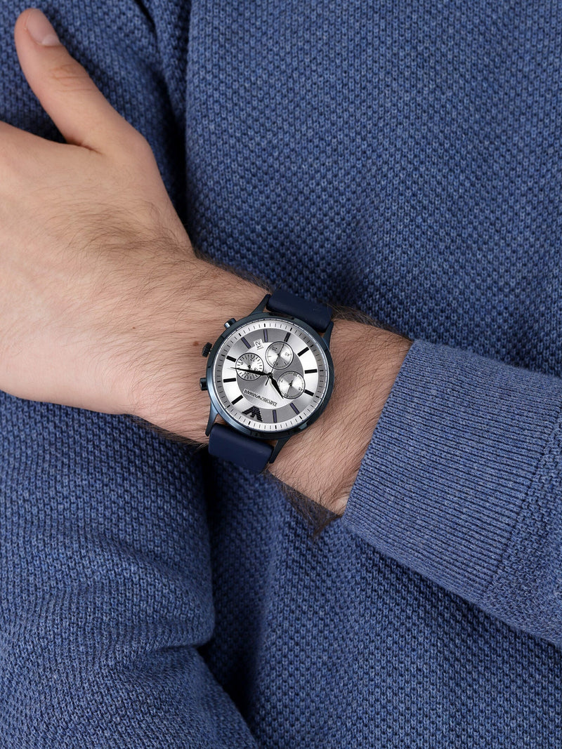Emporio Armani Renato Chronograph Silver Dial Blue Silicone Strap Watch For Men - AR11026 Buy Now By Emporio Armani