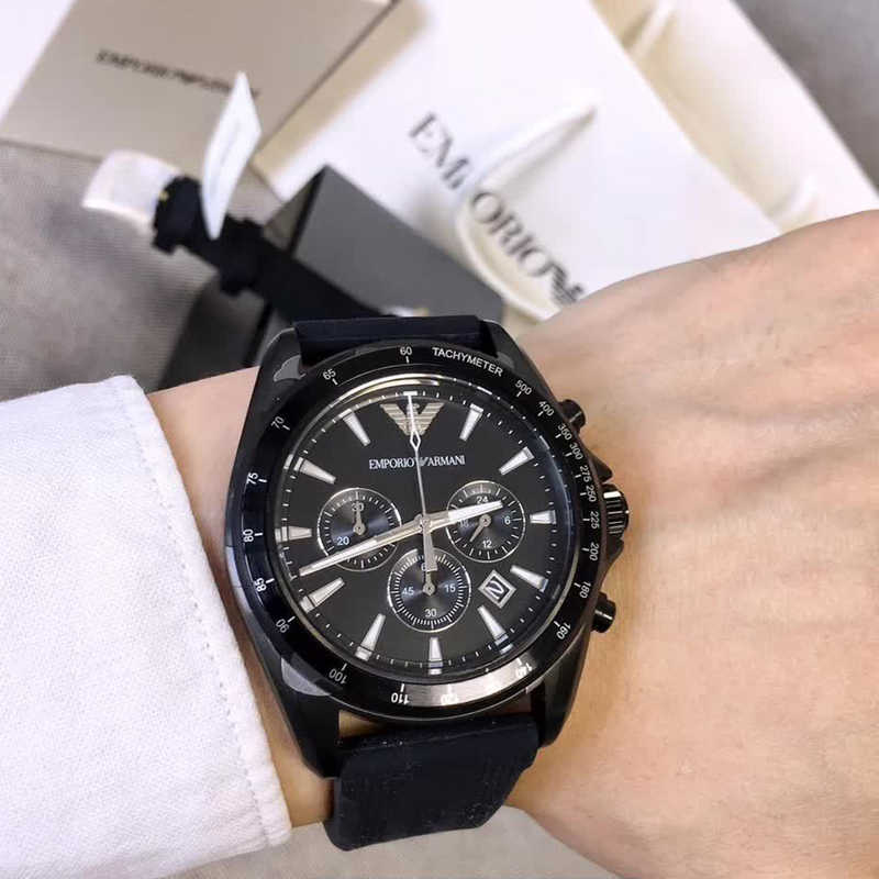 Emporio Armani Giovanni Chronograph Black Dial Black Rubber Strap Watch For Men - AR11028 Buy Now By Emporio Armani