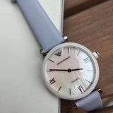 Emporio Armani Gianni T-Bar Mother Of Pearl White Dial Grey Leather Strap Watch For Women - AR11039 Buy Now By Emporio Armani