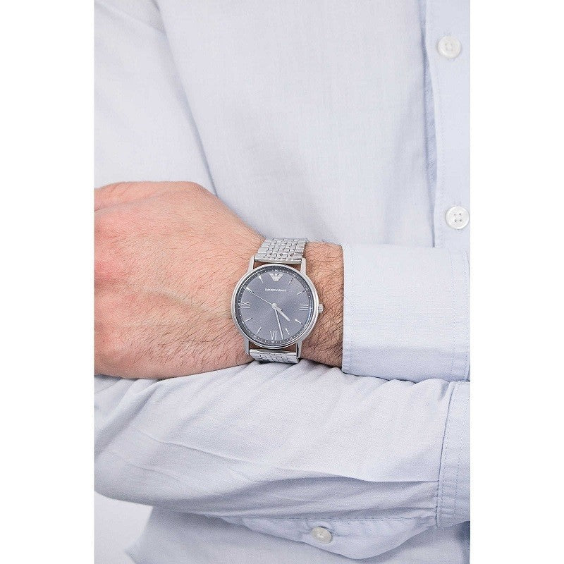 Shop Emporio Armani Kappa Quartz Grey Dial Silver Mesh Bracelet Watch For Men - AR11068 in USA