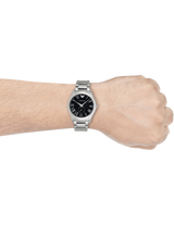 Emporio Armani Valente Quartz Black Dial Silver Steel Strap Watch For Men - AR11086