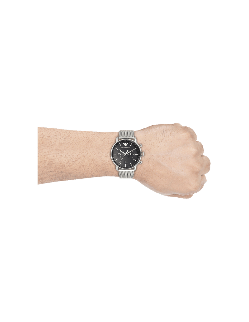 Emporio Armani Chronograph Black Dial Silver Mesh Bracelet Watch For Men - AR11104