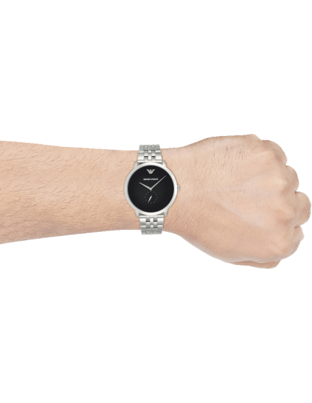 Emporio Armani Classic Quartz Black Dial Silver Steel Strap Watch For Men - AR11161