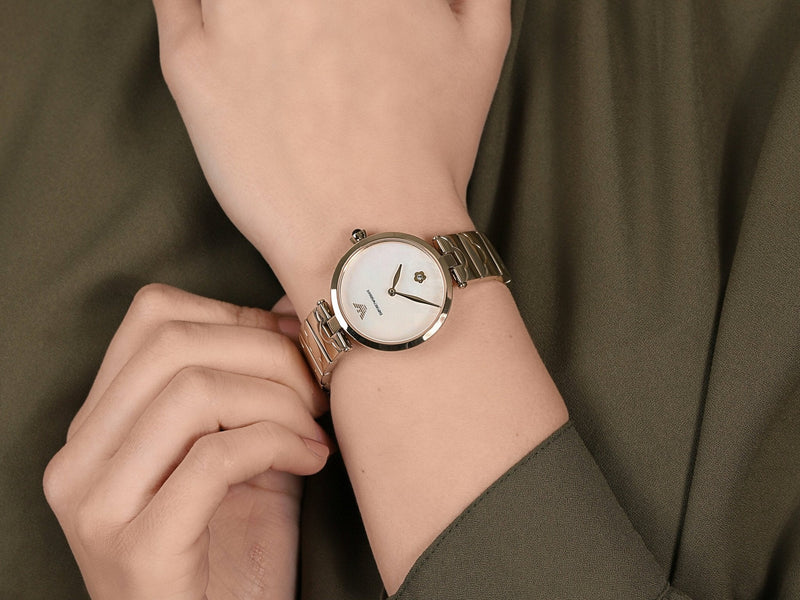 Emporio Armani Arianna Mother of Pearl Dial Gold Steel Strap Watch For Women - AR11198 Buy Now By Emporio Armani