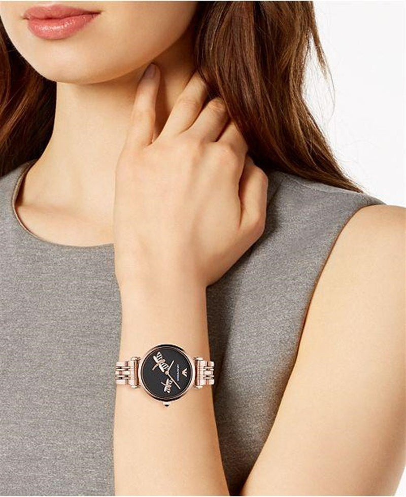 Emporio Armani Gianni T Bar Black Dial Rose Gold Steel Strap Watch For Women - AR11206 Buy Now By Emporio Armani