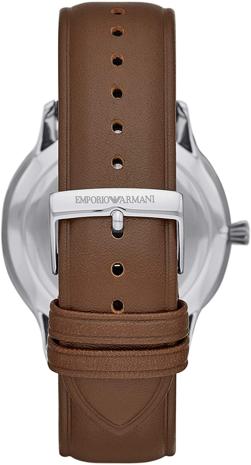 Emporio Armani Giovanni Quartz White Dial Brown Leather Strap Watch For Men - AR11211