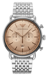 Emporio Armani Aviator Chronograph Beige Dial Silver Steel Strap Watch For Men - AR11239 Buy Now By Emporio Armani