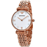 Emporio Armani Gianni T-Bar Quartz White Dial Rose Gold Steel Strap Watch For Women - AR11267