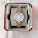Emporio Armani Gianni T Bar Mother of Pearl White Dial Gold Steel Strap Watch For Women - AR190700