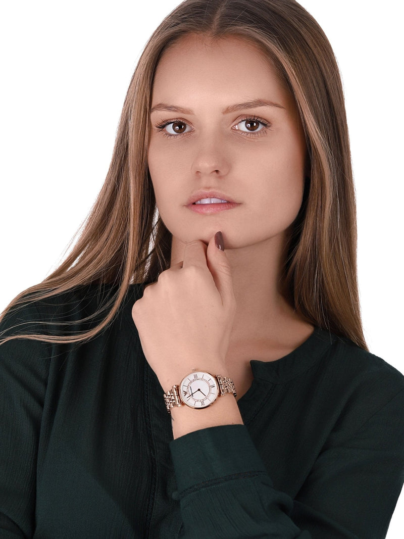Emporio Armani Gianni T Bar Mother of Pearl Rose Gold Stainless Steel Strap Watch For Women - AR1909 Buy Now By Emporio Armani
