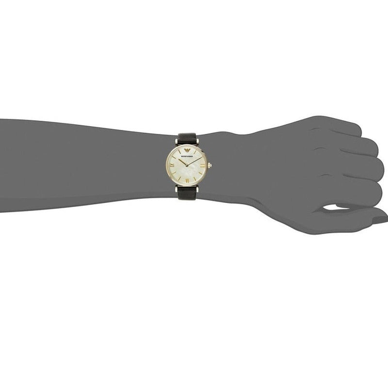 Emporio Armani Gianni T-Bar Quartz Mother of Pearl Dial Black Leather Strap Watch For Women - AR1910 Buy Now By Emporio Armani