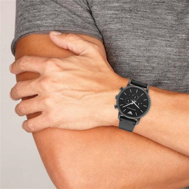 Emporio Armani Dress Chronograph Black Dial Black Leather Strap Watch For Men - AR1918 Buy Now By Emporio Armani