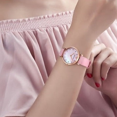 Emporio Armani Gianni T Bar Mother Of Pearl Pink Dial Pink Leather Strap Watch For Women - AR1958 Buy Now By Emporio Armani