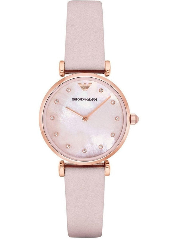 Shop Emporio Armani Kappa Mother Of Pearl White Dial Pink Leather Strap Watch For Women - AR11130 in USA