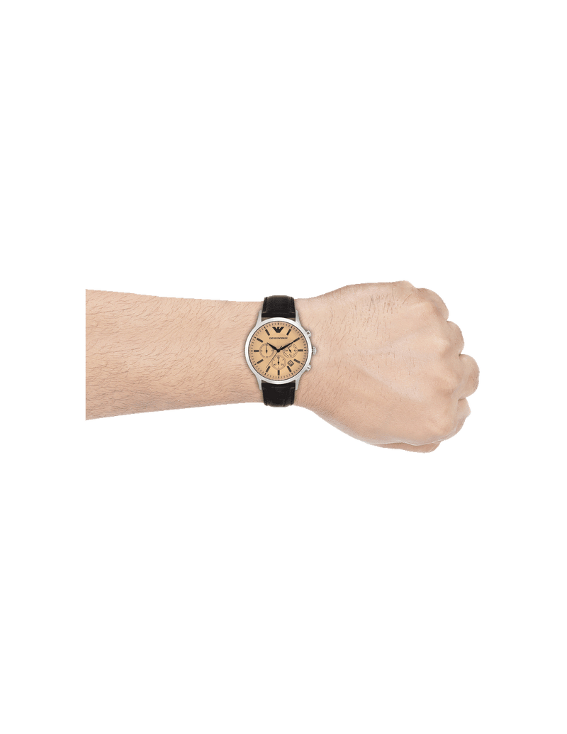 Emporio Armani Classic Chronograph Beige Dial Brown Leather Strap Watch For Men - AR2433 Buy Now By Emporio Armani