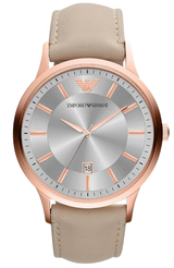 Emporio Armani Classic Quartz Silver Dial Beige Leather Strap Watch For Men - AR2464 Buy Now By Emporio Armani