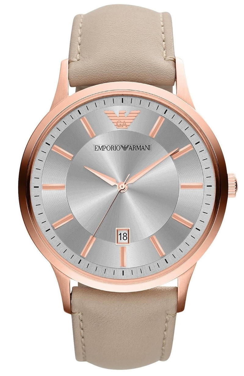 Emporio Armani Classic Quartz Silver Dial Beige Leather Strap Watch For Men - AR2464 Buy Now By Emporio Armani
