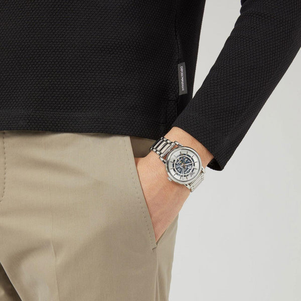 Emporio Armani Meccanico Automatic Silver Dial Silver Steel Strap Watch for Men - AR60006 Buy Now By Emporio Armani