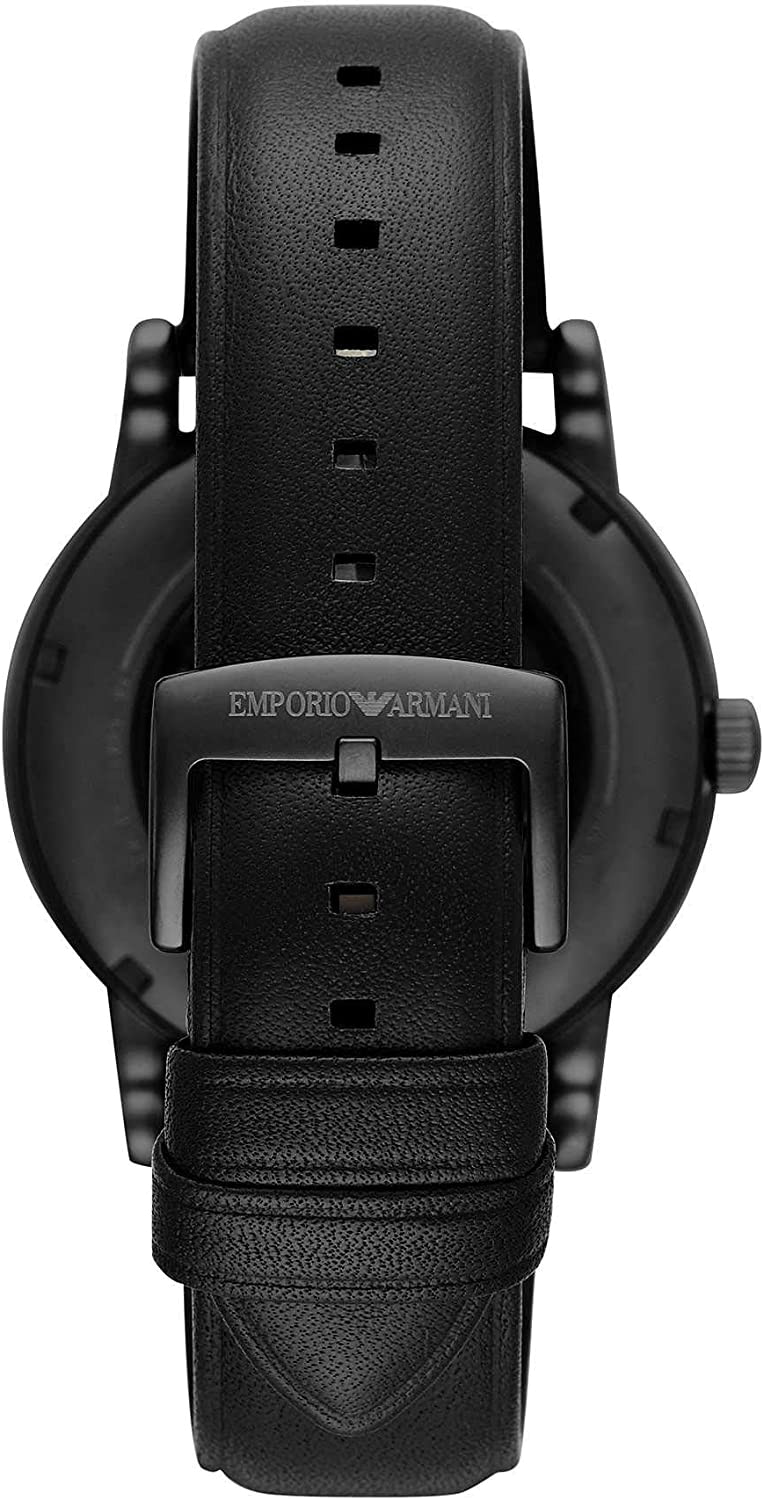 Emporio Armani Meccanico Automatic Skeleton Dial Black Leather Strap Watch For Men - AR60008 Buy Now By Emporio Armani