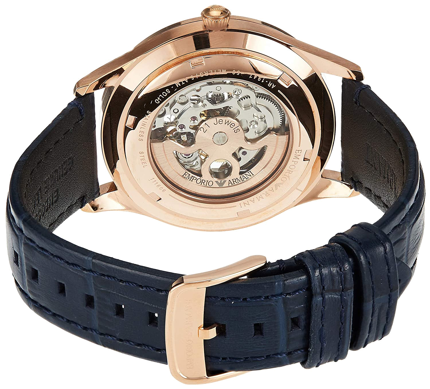 Emporio Armani Luigi Automatic Silver Dial Black Leather Strap Watch For Men - AR60013