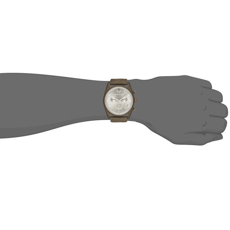 Emporio Armani Sportivo Chronograph Silver Dial Brown Leather Strap Watch For Men - AR6076 Buy Now By Emporio Armani
