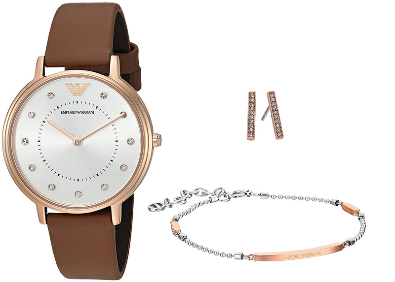 Emporio Armani Classic Analog Silver Dial Brown Leather Strap Watch For Women - AR8040 Buy Now By Emporio Armani