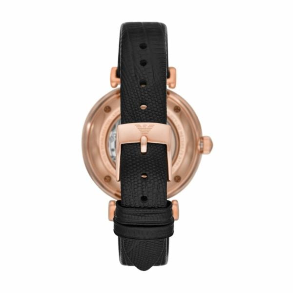 Emporio Armani Gianni T Bar Mother of Pearl White Dial Black Leather Strap Watch For Women - AR60047 Buy Now By Emporio Armani