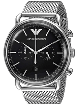Emporio Armani Chronograph Black Dial Silver Mesh Bracelet Watch For Men - AR11104 Buy Now By Emporio Armani