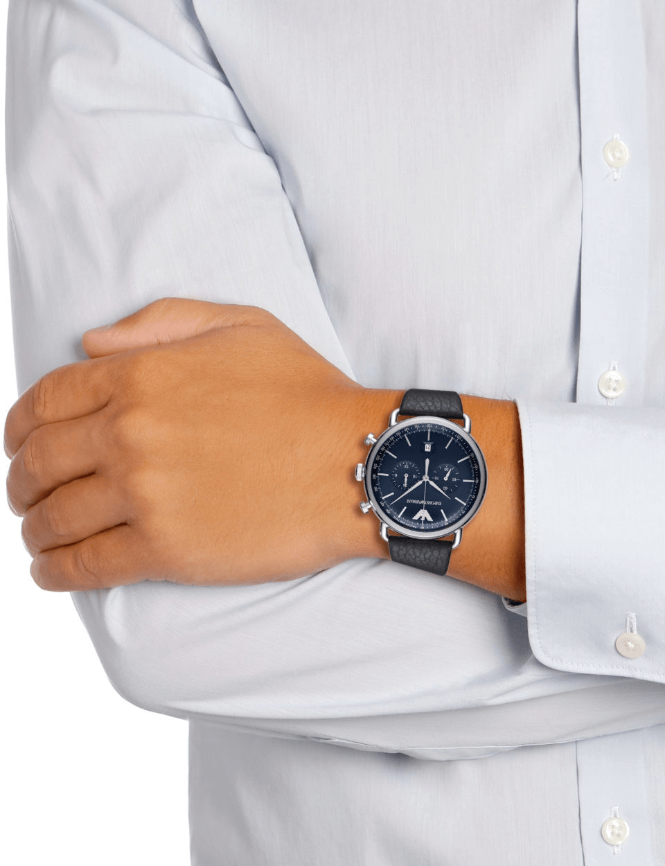 Emporio Armani Aviator Blue Dial Blue Leather Strap Watch For Men - AR11105