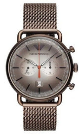 Emporio Armani Aviator Chronograph Grey Dial Brown Mesh Bracelet Watch For Men - AR11169 Buy Now By Emporio Armani