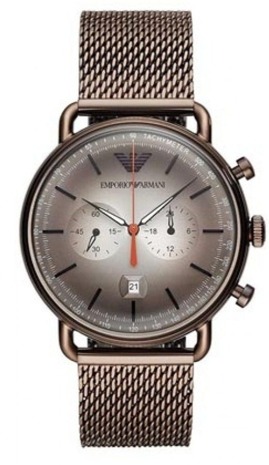 Emporio Armani Aviator Chronograph Grey Dial Brown Mesh Bracelet Watch For Men - AR11169 Buy Now By Emporio Armani