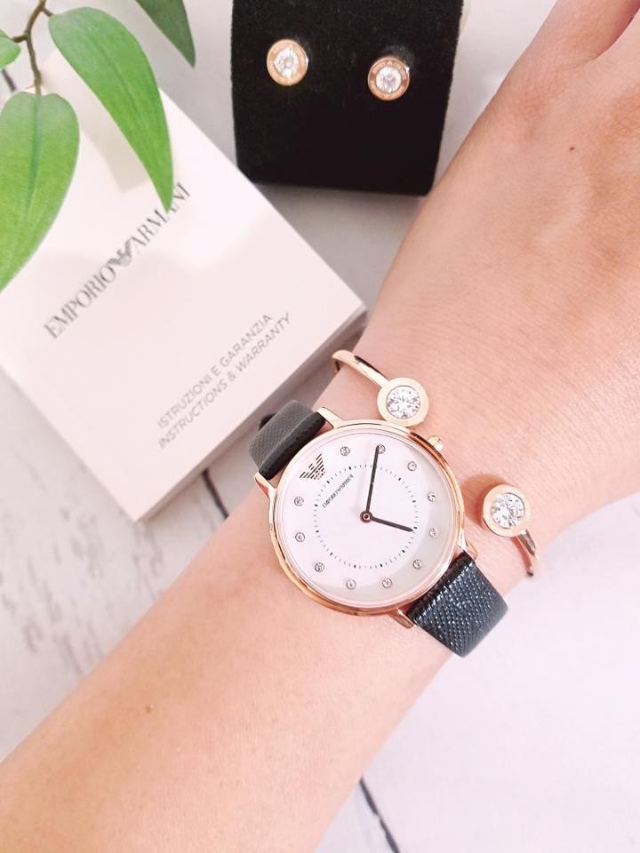 Emporio Armani Kappa Mother of Pearl Dial Black Leather Strap Watch For Women - AR80011 Buy Now By Emporio Armani