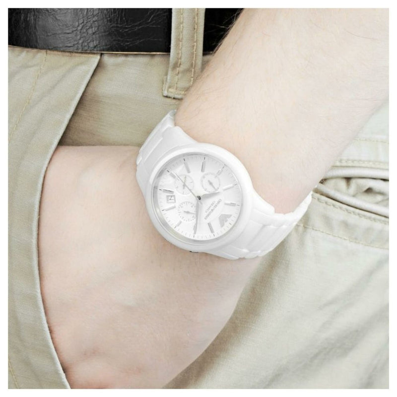 Emporio Armani Ceramica Chronograph White Dial White Strap Watch For Men - AR1453 Buy Now By Emporio Armani